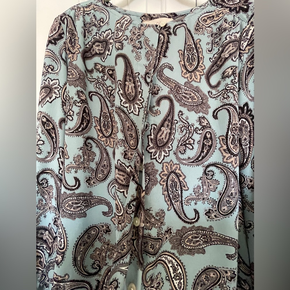 LOFT Blue Paisley Button Down Blouse